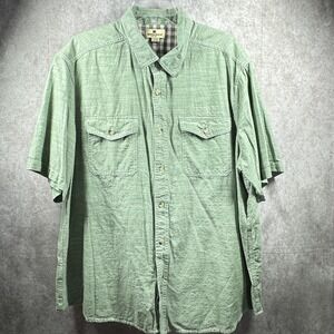 Woolrich Shirt‎ Mens 2XL Green Short Sleeve Button Front Pockets Outdoor Cotton